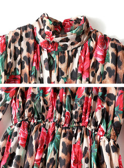 Mock Neck Leopard Print Party Maxi Dress