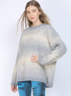Plus Size Gradient Crew Neck Pullover Sweater