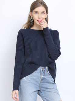 Plus Size Pullover Solid Ribbed Loose Sweat