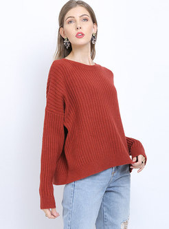 Plus Size Pullover Solid Ribbed Loose Sweat