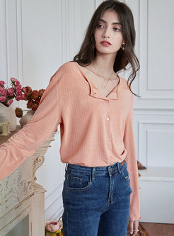 Solid Single-breasted Loose Blouse