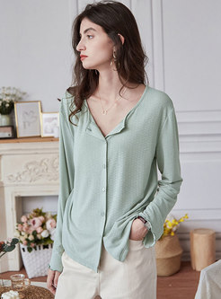 Solid Single-breasted Loose Blouse