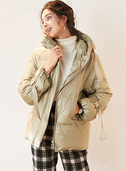 Hooded Straight Mid-length Down Coat