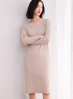 Solid Brief Long Sleeve Shift Sweater Dress