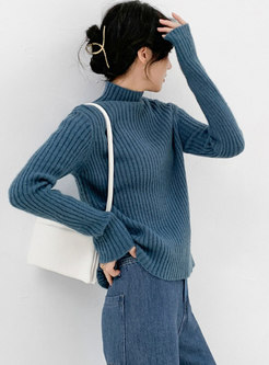 Solid Turtleneck Ribbed Pullover Sweater