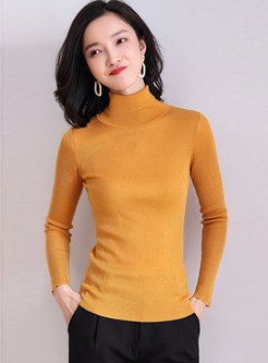 Turtleneck Pullover Slim Ribbed Sweater