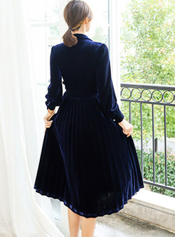 Plus Size Lapel A Line Pleated Velvet Dress