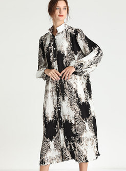 Mock Neck Plus Size Print Pleated Chiffon Dress