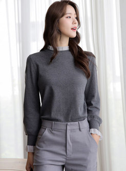 Mock Neck Mesh Patchwork Pullover Sweater