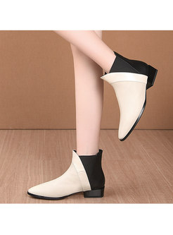 Pointed Toe Color-blocked Chunky Heel Ankle Boots