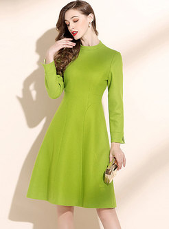 Green High Waisted A Line Knee-length Dress