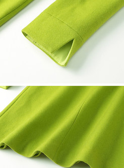 Green High Waisted A Line Knee-length Dress