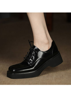 Lace-up Square Toe Low Block Heel Loafers