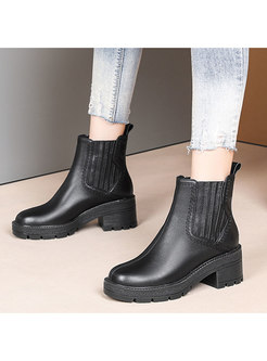 Rounded Toe Low Chunky Heel Ankle Boots