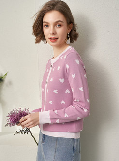 Pink Crew Neck Print Pullover Sweater