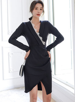 Lace Patchwork Plus Size Mini Bodycon Dress