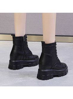 Rounded Toe Platform Lace-up Ankle Boots