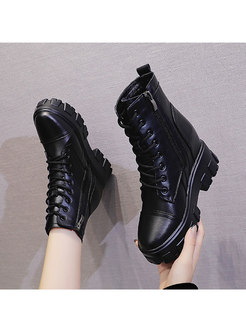 Rounded Toe Platform Lace-up Ankle Boots