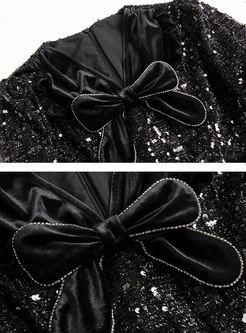 Bowknot V-neck Sequin High Waisted Mini Dress
