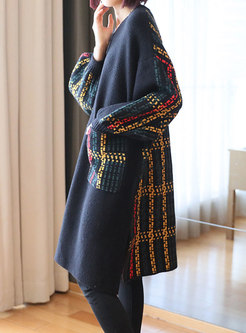 Color-blocked Patchwork Shift Sweater Dress