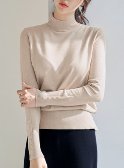 Half Turtleneck Solid Pullover Slim Sweater