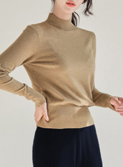 Half Turtleneck Solid Pullover Slim Sweater