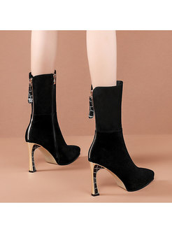 Pointed Toe High Heel Mid-calf Boots