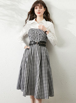 Plaid Patchwork High Waisted Belted Dress