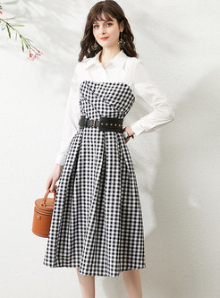 Plaid Patchwork High Waisted Belted Dress