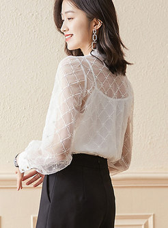 Bowknot Embroidered Beaded Blouse With Camisole