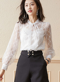 Bowknot Embroidered Beaded Blouse With Camisole