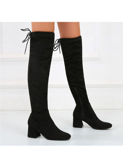 Faux Suede Chunky Heel Over Knee Boots
