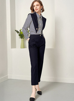 Striped Patchwork High Waisted Pant Suits
