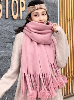 Solid Faux Cashmere Fringed Shawl Scarf