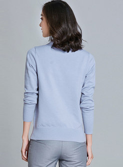 V-neck Ribbon Long Sleeve Pullover Sweater