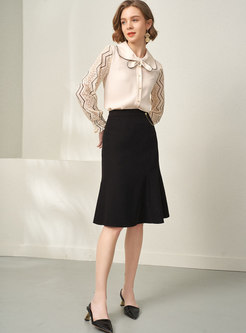 Black High Waisted Knee-length Peplum Skirt