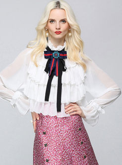 Vintage Bowknot Layered Puff Sleeve Blouse