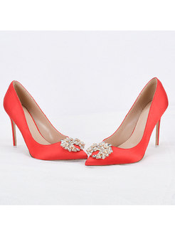 Pointed Toe Low-fronted Satin Wedding Heels