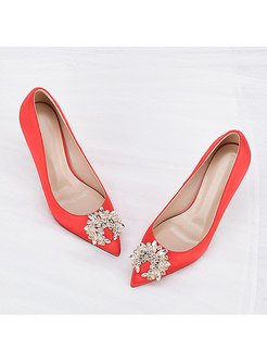 Pointed Toe Low-fronted Satin Wedding Heels