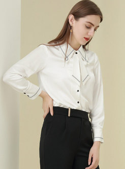 White Lapel Single-breasted Embroidered Blouse