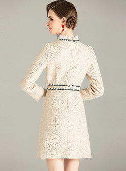 Lace Patchwork Tweed Sequin A Line Dress