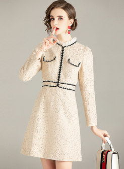 Lace Patchwork Tweed Sequin A Line Dress