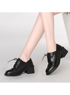 Rounded Toe Lace-up Chunky Heel Shoes