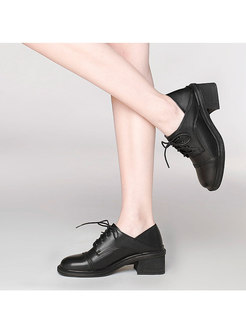 Rounded Toe Lace-up Chunky Heel Shoes