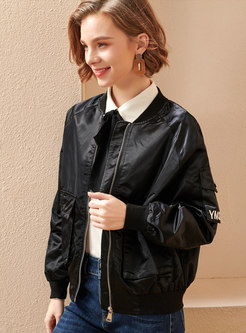 Crew Neck Letter Embroidered Loose Jacket
