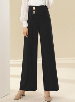 High Waisted Wide Leg Pants With Metal