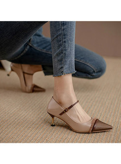 Pointed Toe Patchwork Fringed Low-fronted Heels