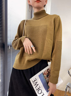 Turtleneck Solid Pullover Loose Sweater