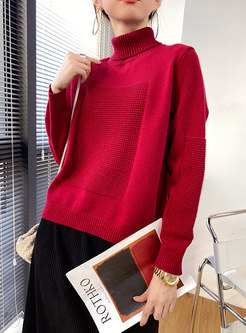 Turtleneck Solid Pullover Loose Sweater