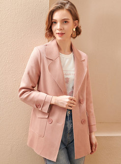 Lapel Double-breasted Flap Pocket Straight Blazer